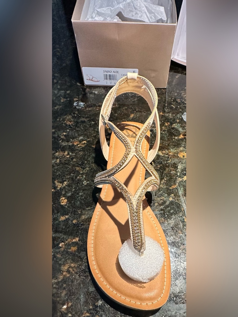 Fergalicious Nude Sandal with Rhinestones, Flat & Strappy; NIB, Sz 11M/EU 41